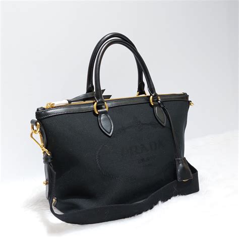 prada borse 1ba104 logo jacquard|Prada Logo Jacquard Black Canvas Handbag Preowned.